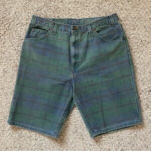Vintage Sostanza Mens Size 35 Denim Canvas Checkered Shorts 90's Y2K USA Made